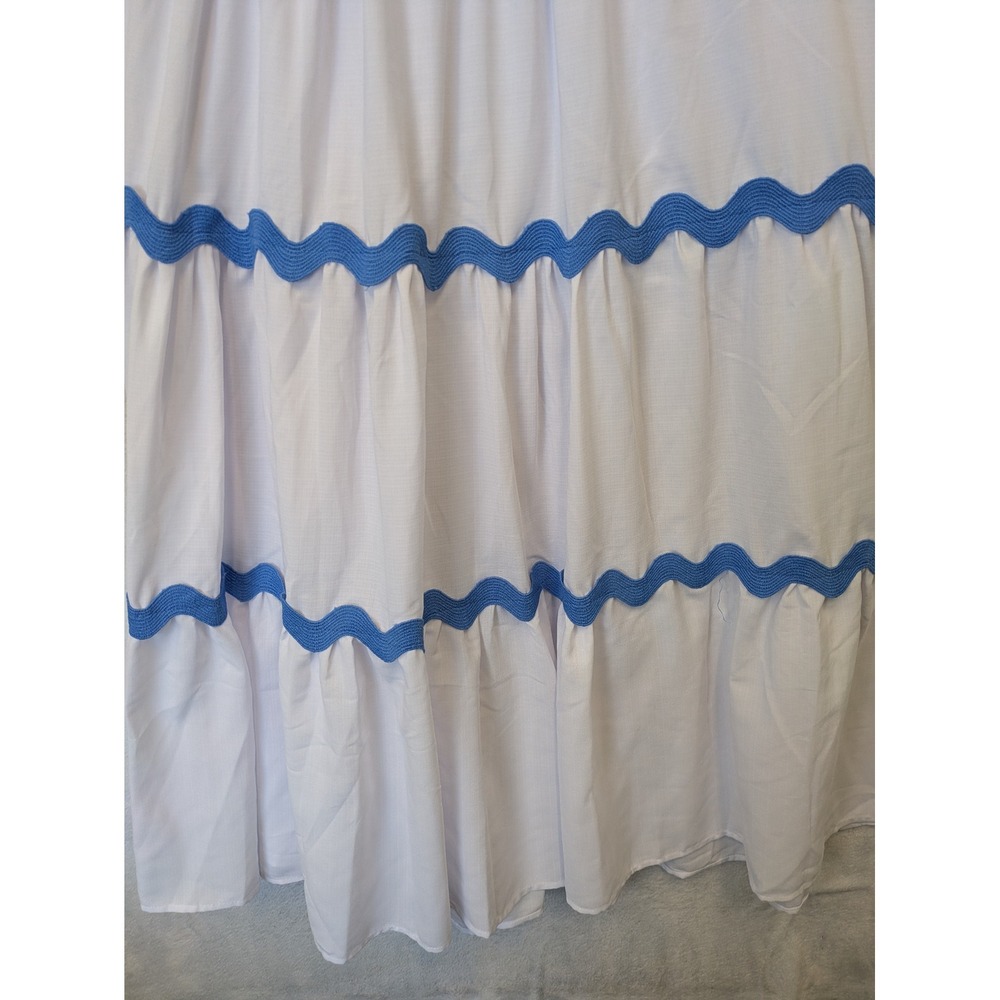 Unbranded Maxi Skirt Womens L White Blue Ric Rac Trim Tiered Ruffle Boho Coastal - Picture 3 of 9